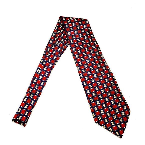 Christian Dior Monsieur Silk Tie Print Short Wide Red Geometric - Picture 6 of 6